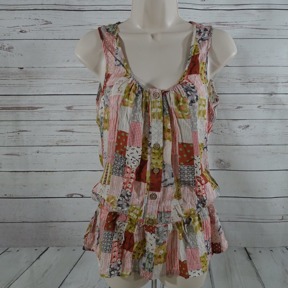 Mine Anthro Patchwork Print Peasant Blouse